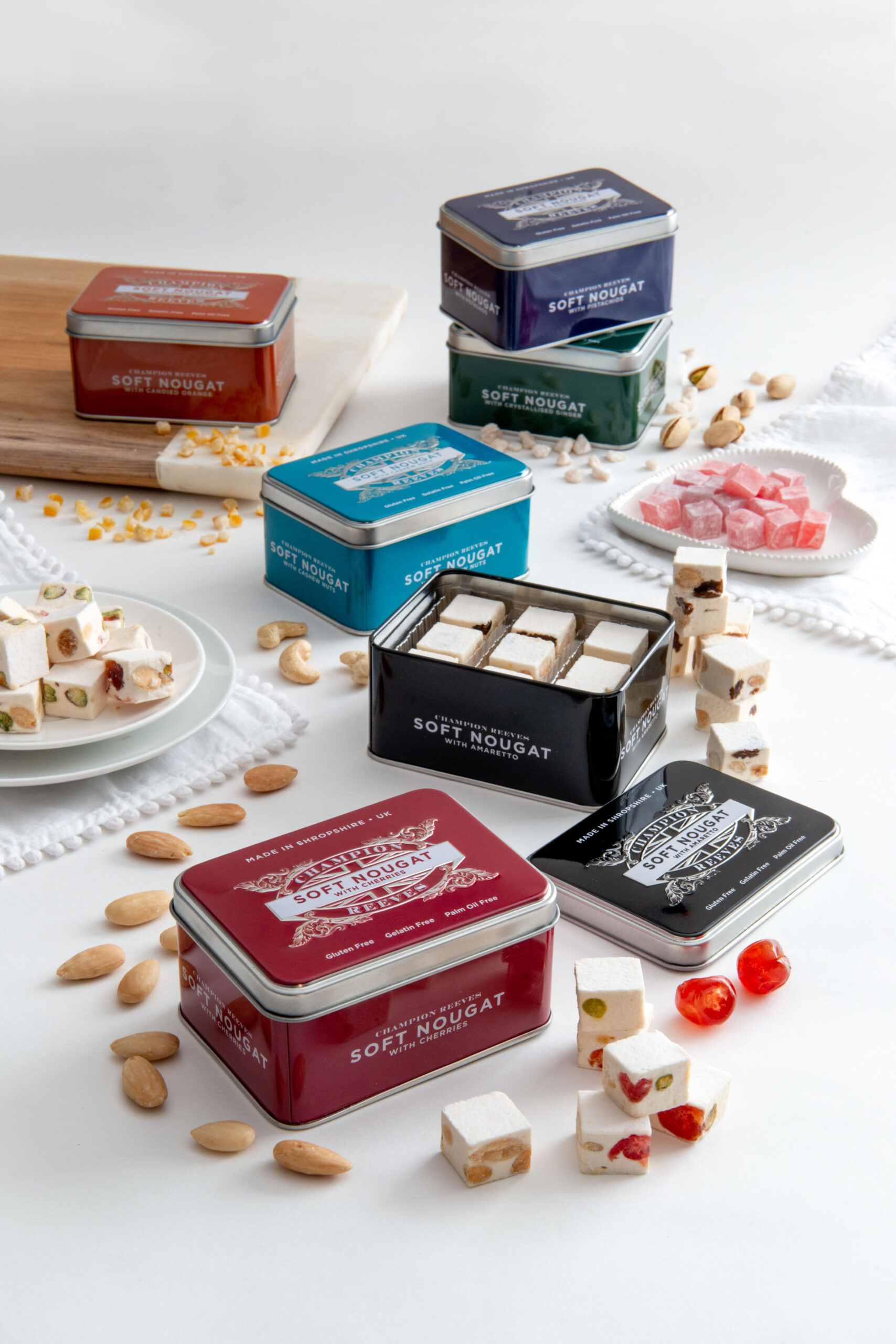 Soft Nougat Tin Collection (Cherry/Cashew/Pistachio) with Free ButterScotch Tin