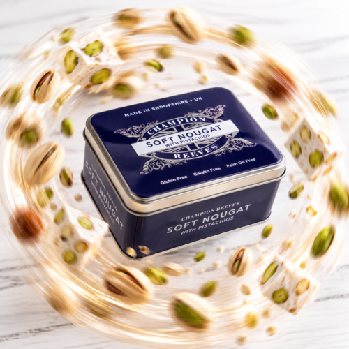Soft White Nougat with Roasted Pistachio and Almonds 14 full size pieces (TIN)